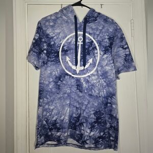 Carbon Small Blue Tie Dye Long Shirt with Hood